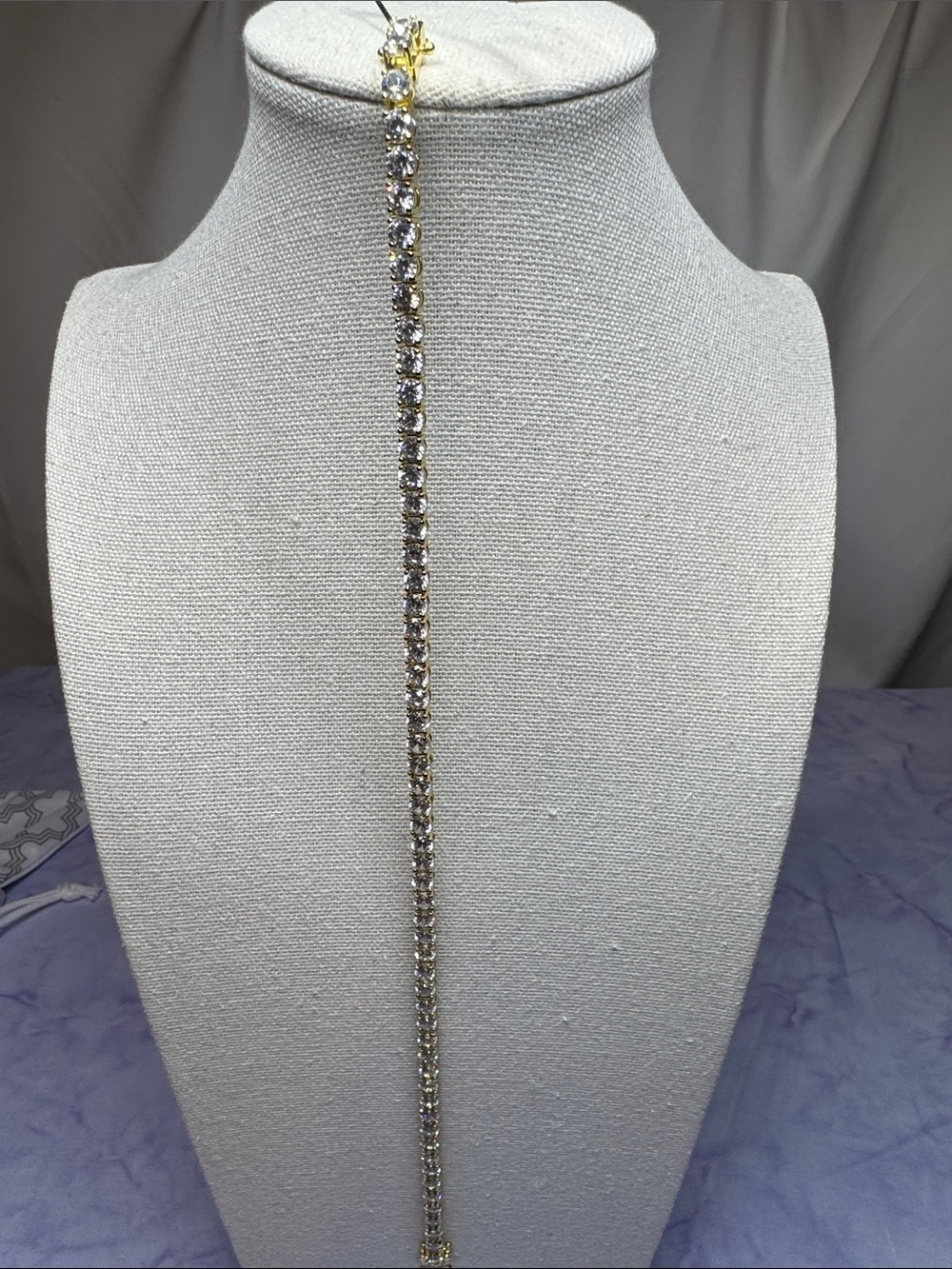 Gold Crystal-Embellished Tennis Ankle Bracelet  Stainless Steal